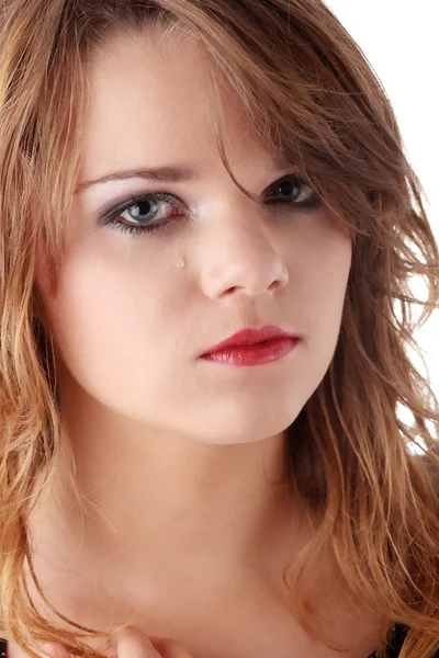 Triste Adolescente Chica Con Lágrimas Ojos Aislado —  Fotos de Stock