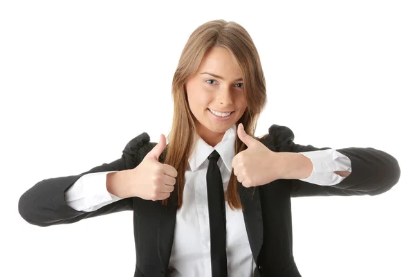 业务的女人竖起大拇指 孤立在白色背景 — 图库照片