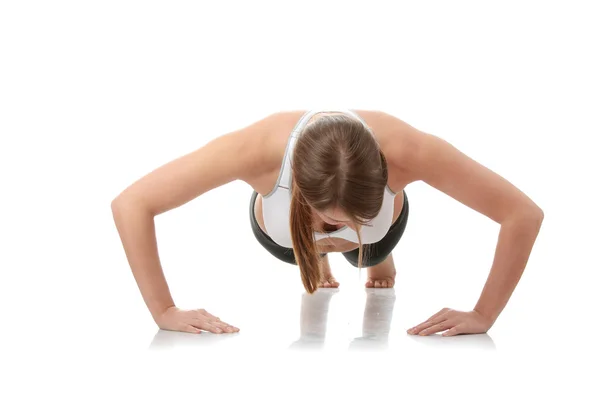 Mooie Jonge Vrouw Doen Yoga Oefening Geïsoleerd — Stockfoto