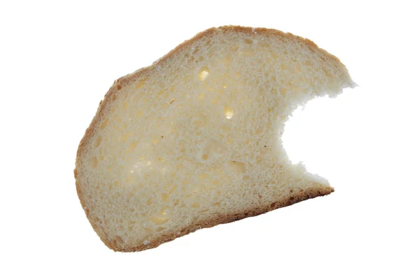 Plátek Celozrnného Chleba Biten Izolované Bílém Pozadí — Stock fotografie