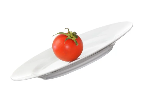 Tomate Sur Assiette Isolée Sur Fond Blanc — Photo