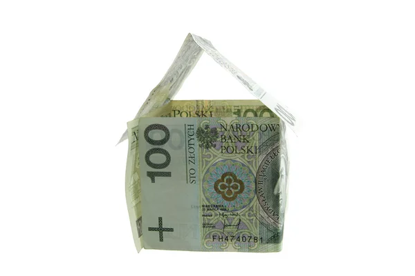 Miniature house built of paper currency — Stock Photo, Image