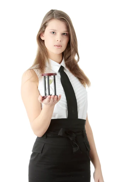 Young Business Woman Hourglass Time Concept — Stock Photo, Image