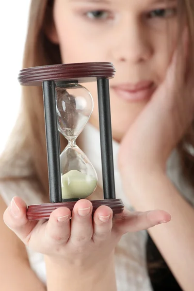 Young Businesswoman Hourglass Time Concept — Stock Photo, Image