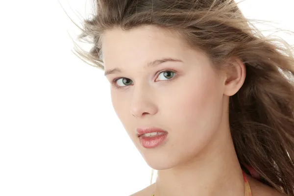 Mooie Jonge Vrouw Portret Geïsoleerd Witte Achtergrond — Stockfoto