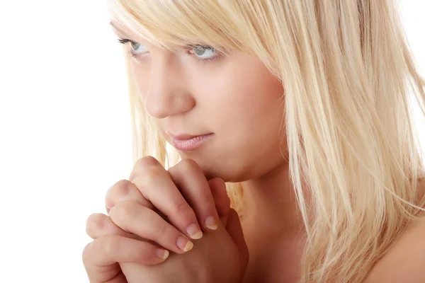 Young caucasian woman praying — Stock Photo, Image