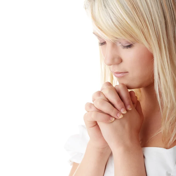 Beyaz kadın dua — Stok fotoğraf