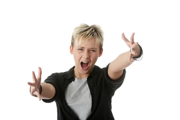 Young Caucasian Punk Woman Screaming Isolated White Background — Stock Photo, Image