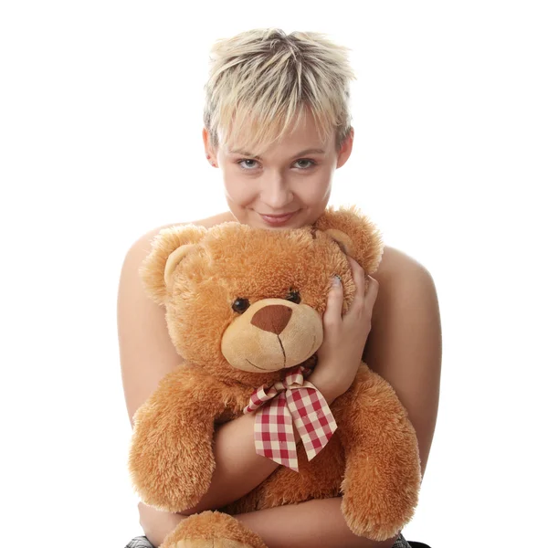 Панк дівчина-підліток з плюшевим ведмедем — стокове фото