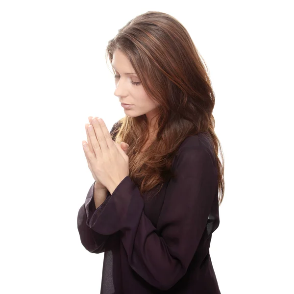 Closeup Portrait Young Caucasian Woman Praying Royalty Free Stock Images