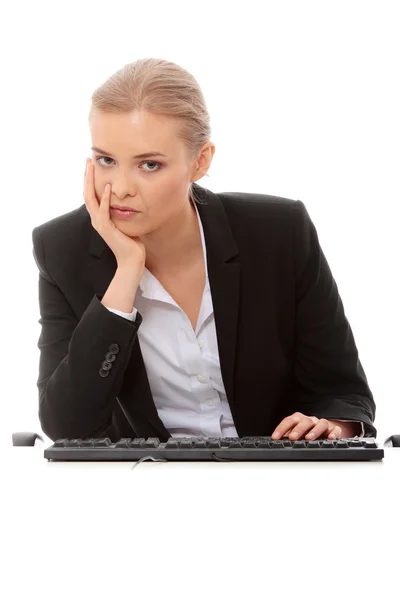 Bored Businesswoman Working Isolated White Background Stock Photo