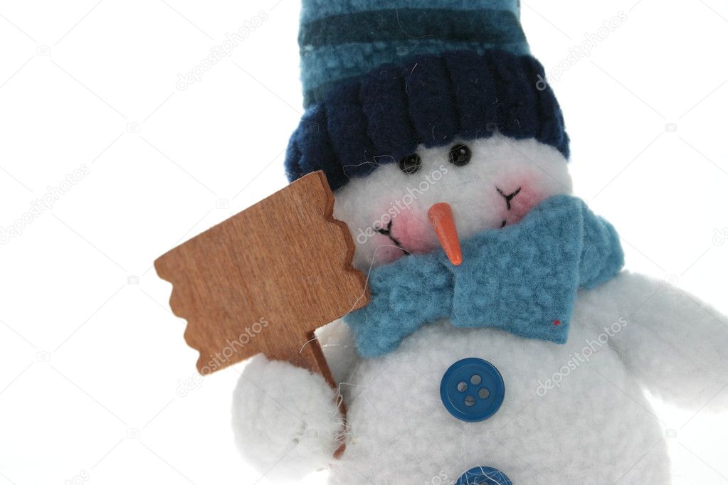 Snowman that keep blank sign to put your word or logo