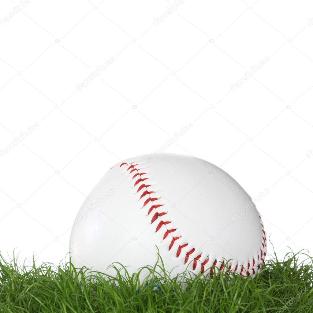 A baseball ball in the grass isolated on white background