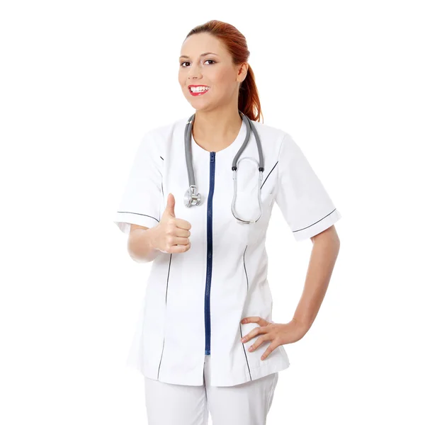 Médico Enfermera Haciendo Gestos Bien Aislado Blanco —  Fotos de Stock