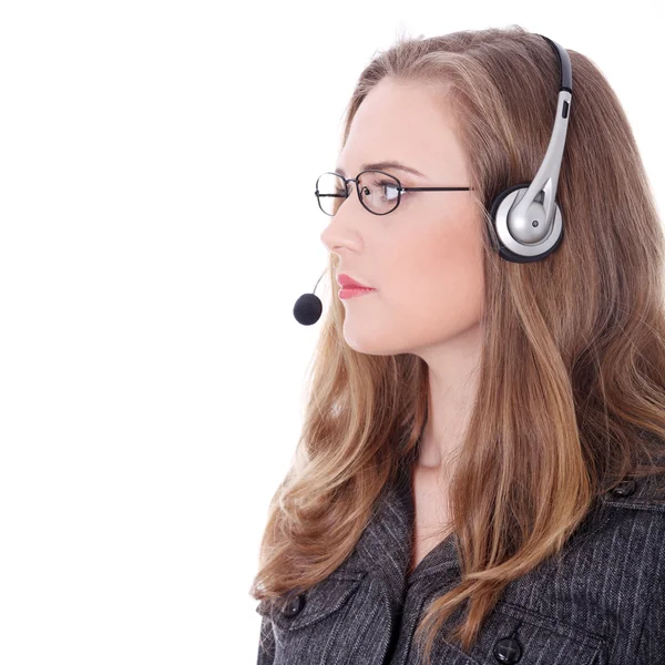 Call center nő fejhallgató — Stock Fotó