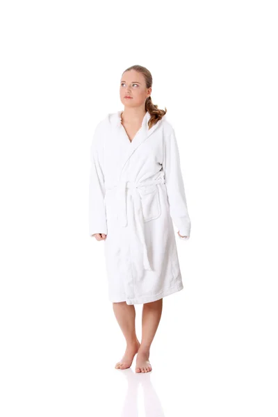 Young beautiful woman wearing bathrobe — Stock Photo, Image