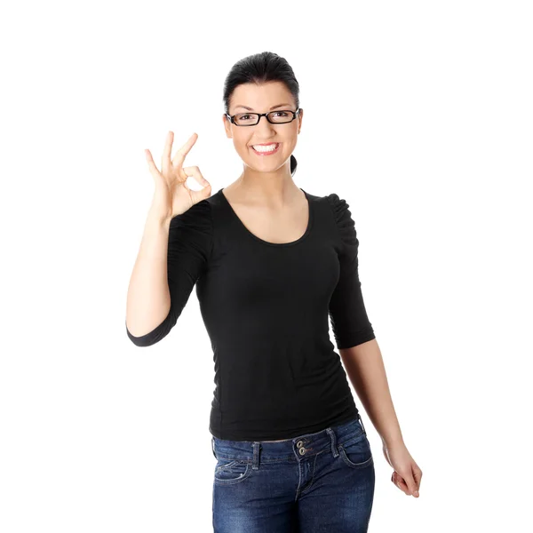 Beautiful young woman student gesturing — Stock Photo, Image