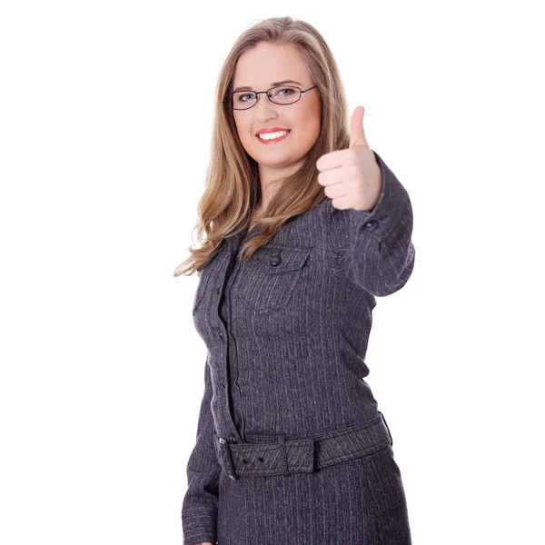 Businesswoman standing with thumb up — Stock Photo, Image
