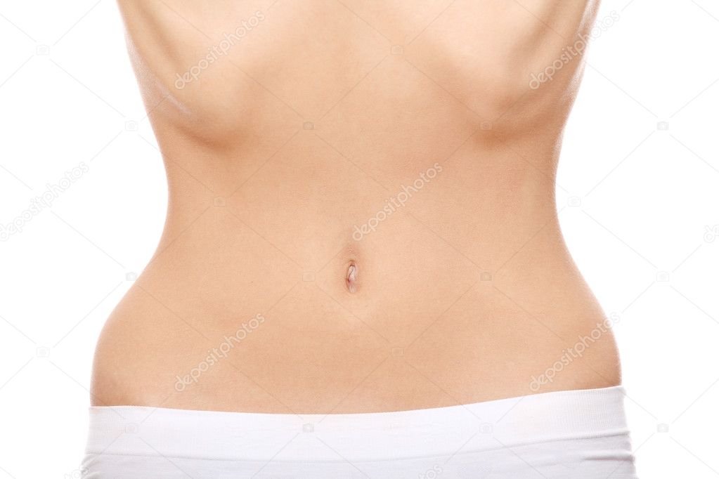 Belly of young female with anorexia , isolated on white background