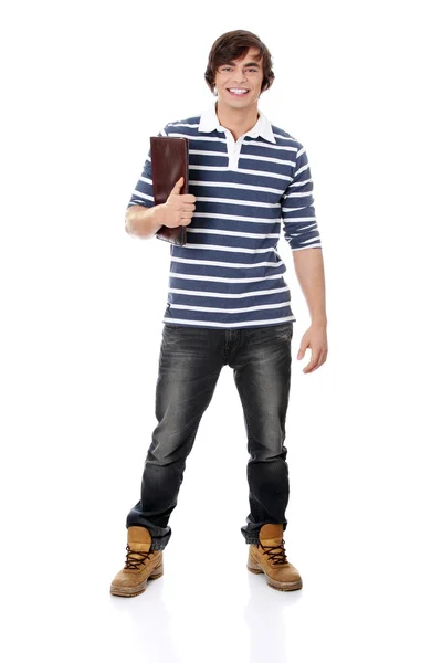 Jovem estudante feliz homem com notebook — Fotografia de Stock