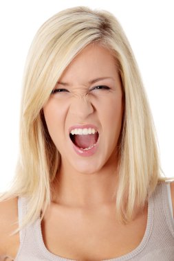 A frustrated and angry woman is screaming clipart