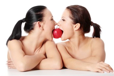 Couple biting an apple clipart