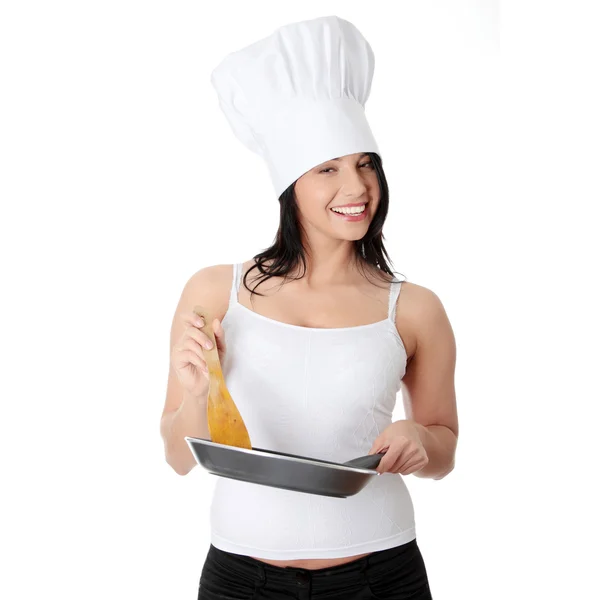 Jonge vrouw koken gezonde voeding — Stockfoto