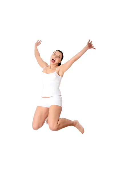 Happy young woman in air — Stock Photo, Image