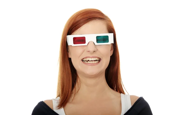 Žena v 3D filmových brýlích — Stock fotografie