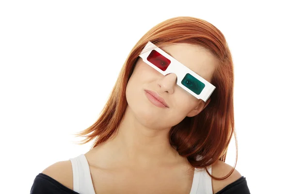 Жінка в 3d кіно окулярах — стокове фото
