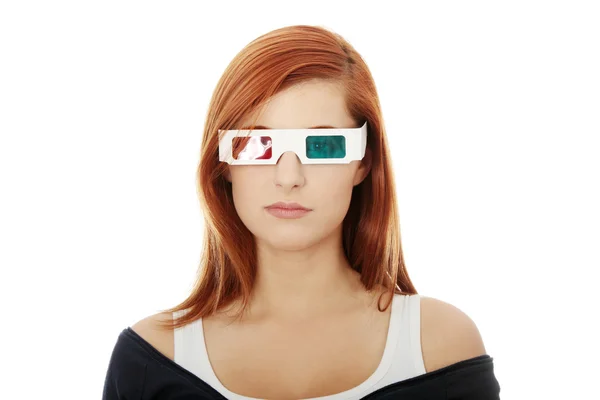 Stock image Woman in 3d cinema glasses