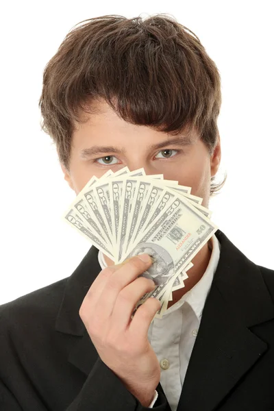 Молодой привлекательный бизнесмен с долларами — стоковое фото