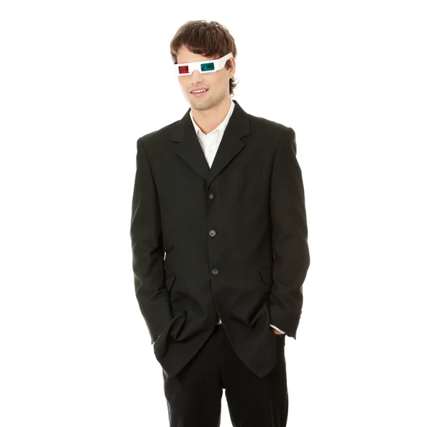 Jovem homem bonito em óculos 3d — Fotografia de Stock