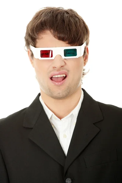Jonge knappe man in 3d bril — Stockfoto