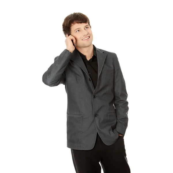 携帯電話を使用して幸せなビジネスの男性 — Stock fotografie