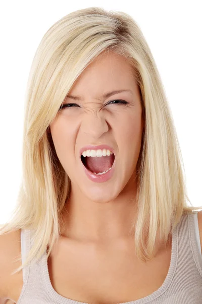 Una mujer frustrada y enojada está gritando —  Fotos de Stock