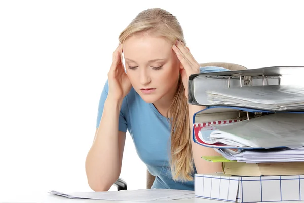 Exhausted female at the dest — Stock Photo, Image