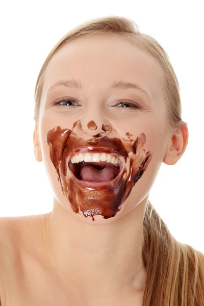 stock image Young woman in chocolate