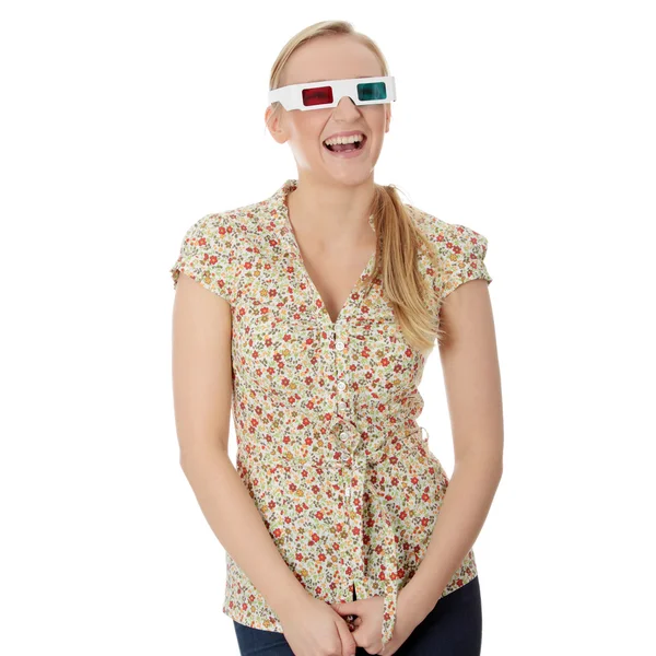Mujer en gafas de cine 3d — Foto de Stock