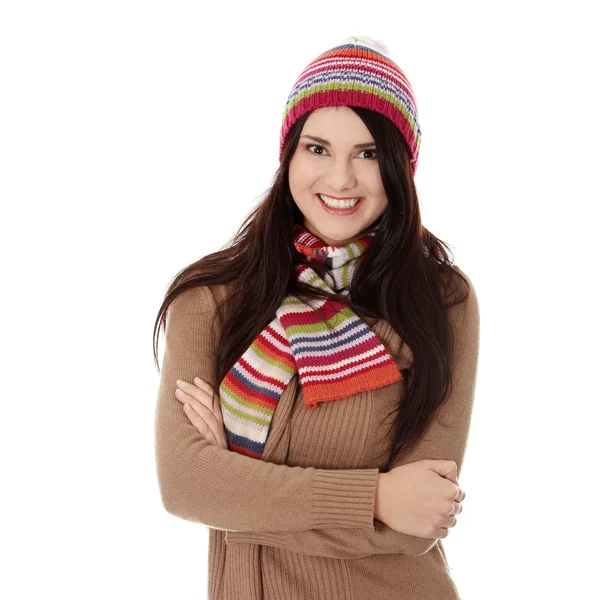 冬の帽子を持つ若い女 — ストック写真