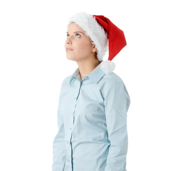 Jonge zakenvrouw in Kerstman hoed — Stockfoto