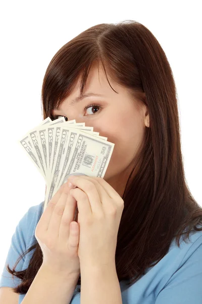 Adolescente donna con dollari . — Foto Stock