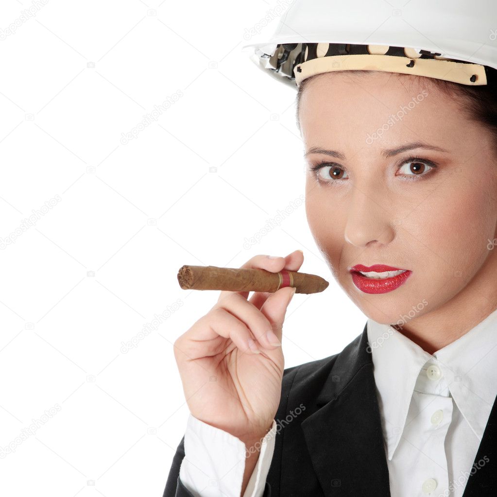Businesswoman (boss) with cigar (feminism concept)