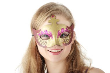 Young woman wearing carnival mask clipart