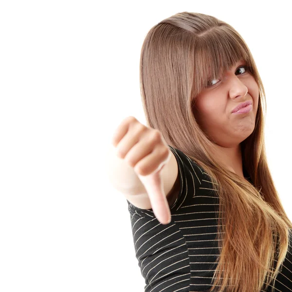 Young woman showing thumbs down — Stock Photo, Image