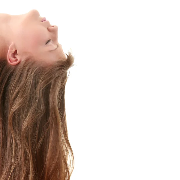 Vrouw gezicht met lange schoonheid haar — Stockfoto