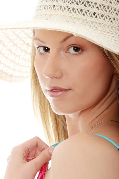 Wearing A Retro Summer Hat — Stock Photo, Image