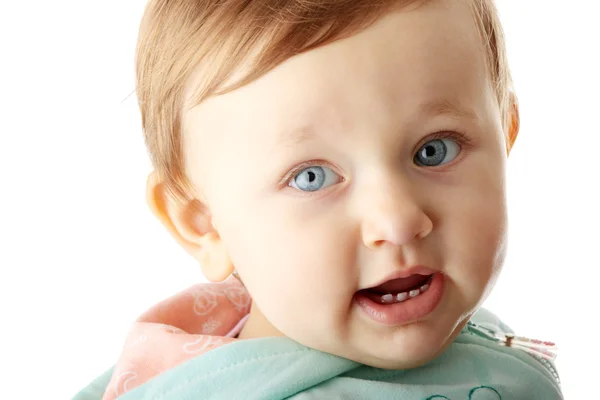 Babymädchenporträt isoliert auf weiß. — Stockfoto