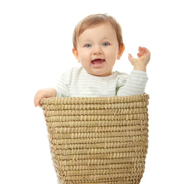 Young baby girl in basket — Stock Photo, Image