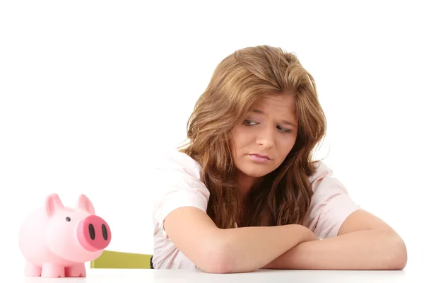 Woman and piggy bank — Stock Photo, Image
